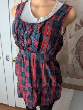 Timing" brand red plaid empire-waist junior mini dress Size L